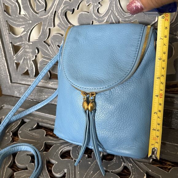 HOBO Fern Crossbody Pebbled Leather Blue Old English Brass Adjustable Strap - Picture 11 of 11